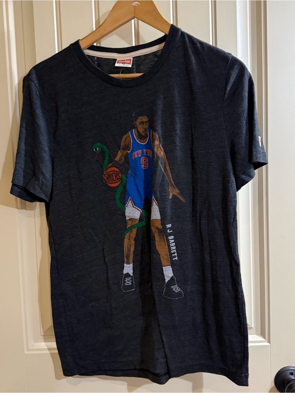 Vintage RJ Barrett Knicks Graphic Tee - Black with Blue & Green Print